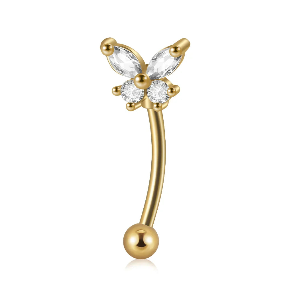 Piercing Nombril Banana - Borboleta Dourada Preciosa - Piercing Studio